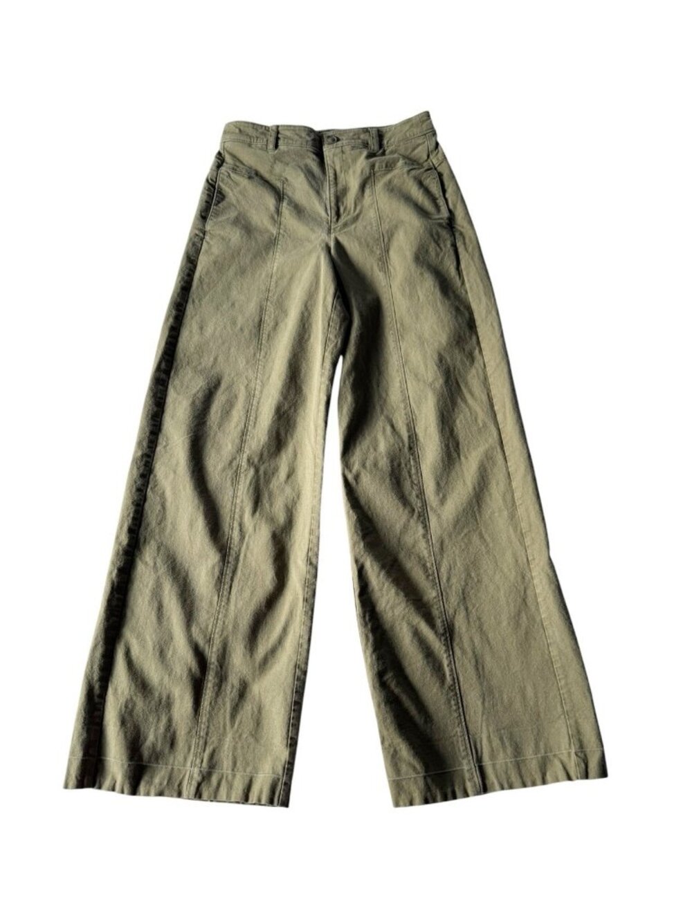 Paige Women's Sz 4 High-Rise Wide-Leg Khaki Green Pants